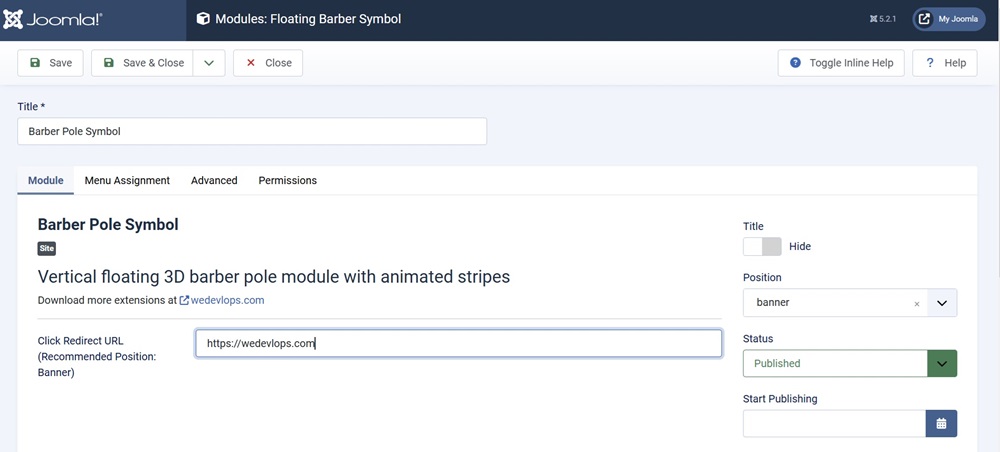 Barber symbol pole in Joomla backend settings