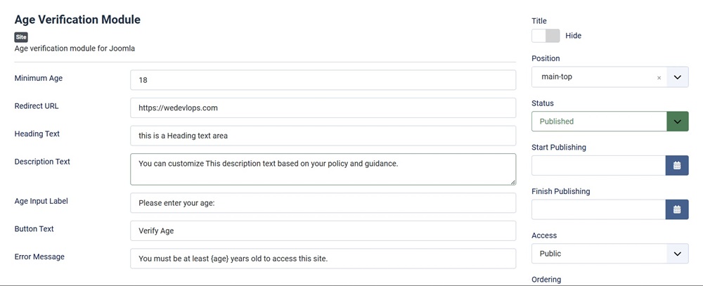 age verification module settings that can be customize