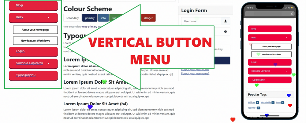 Vertical button menu for Joomla with mobile responsive