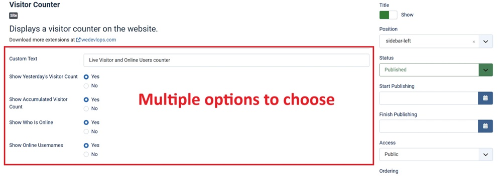 Module Setting backend visitor counter