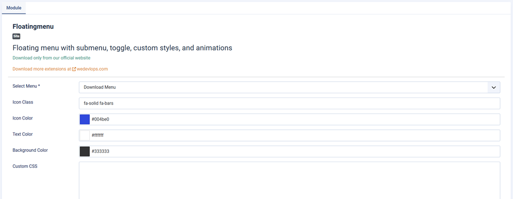 Joomla floating menu vertical backend