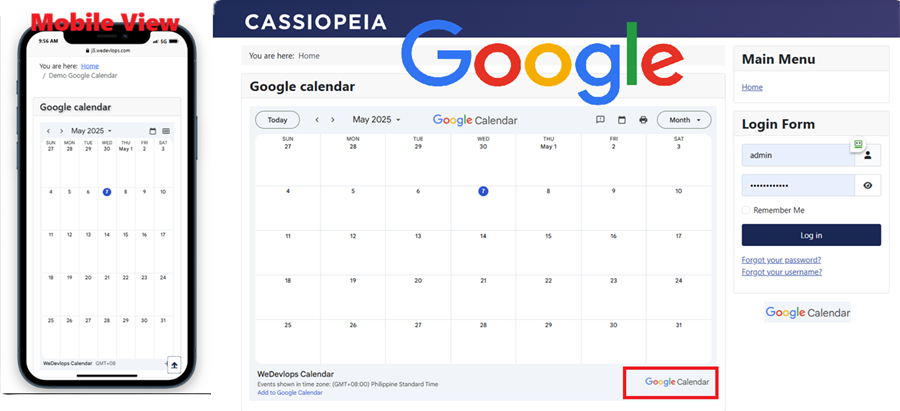 Joomla google calendar url embed responsive view