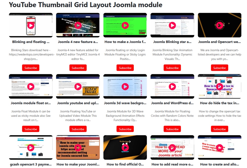 YouTube Joomla Module Thubnail Layout frontend